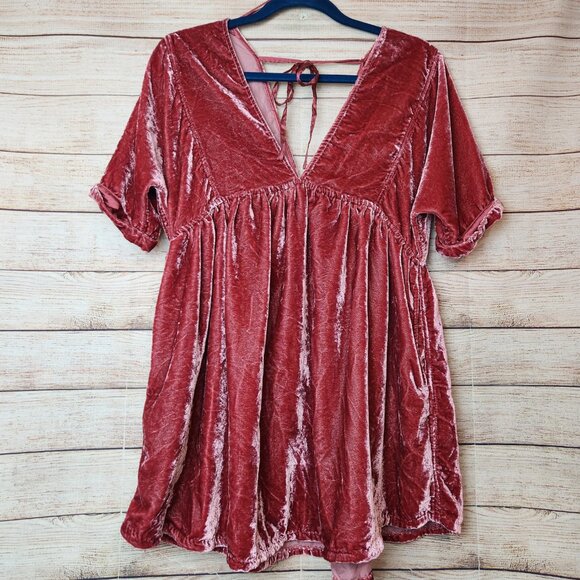 Free People Ivy Velvet Mini Dress Swing Flowy Boho Western Maroon Size XS/TP - Picture 1 of 16